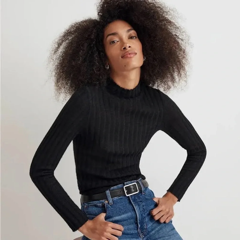 Madewell Black Mockneck Sweater Size L | Wool Alpaca Blend | Luxe Minimalist - Picture 2 of 6